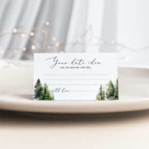 Minimalist pine trees Date night ideas. Date jar Enclosure Card