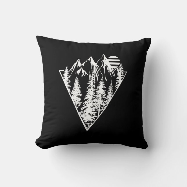 Minimalist pine trees forest scene cushion (Front)
