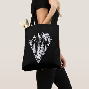 Minimalist pine trees forest scene tote bag