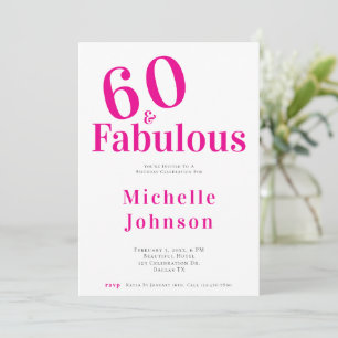 Minimalist Pink 60 & Fabulous 60th Birthday Party Invitation