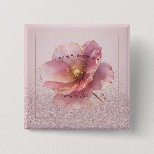 Minimalist Pink and Gold Poppy Wedding 15 Cm Square Badge