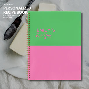 Minimalist Pink and Green Personalized Recipe Book