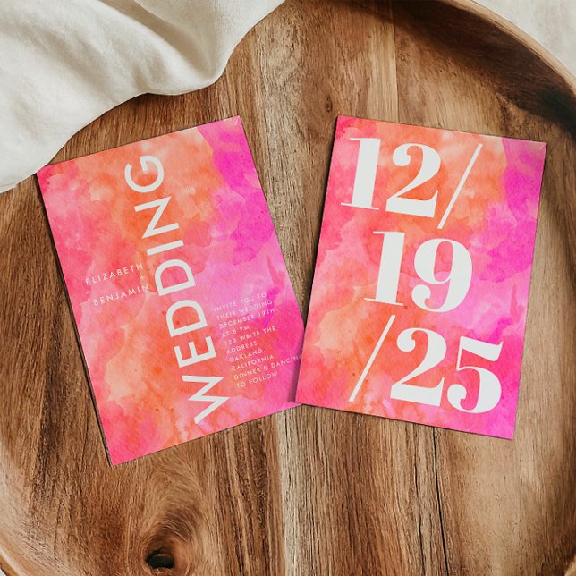 Minimalist Pink and Orange Bold Chic Wedding Invitation (Creator Uploaded)