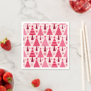 Minimalist Pink and Red Christmas Trees Pattern Napkin