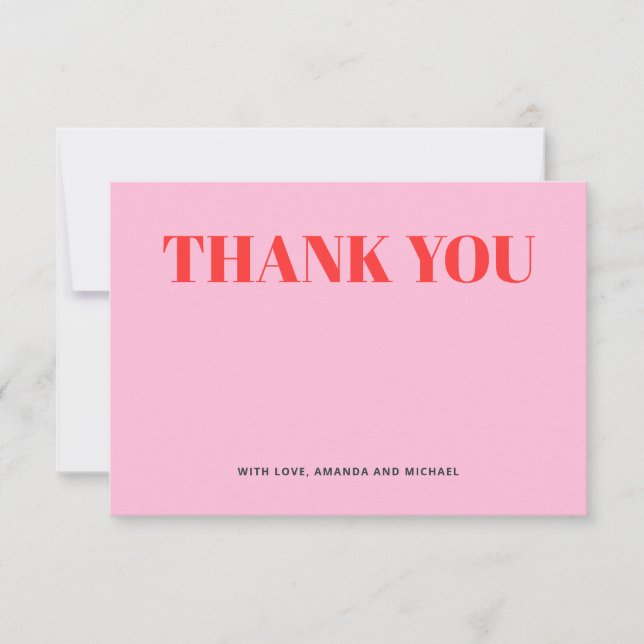 Minimalist Pink and Red Thank You Card (Front)