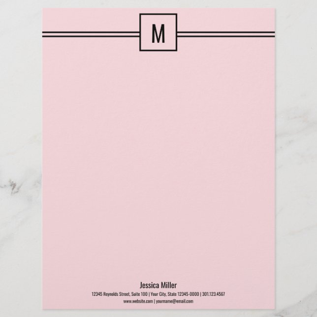 Minimalist Pink and White Monogrammed Letterhead (Front)