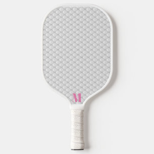 Minimalist Pink and White Pearl Modern Monogram Pickleball Paddle