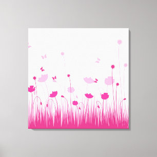 Minimalist Pink and White Poppies Meadow Floral Canvas Print