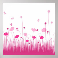 Minimalist Pink and White Poppies Meadow Floral