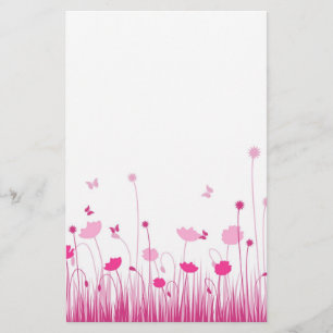 Minimalist Pink and White Poppies Meadow Floral Stationery