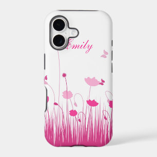 Minimalist Pink and White Poppies Meadow Name