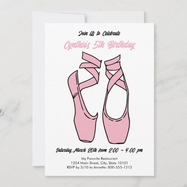 Minimalist Pink Ballet Birthday Party Invitation (Front)