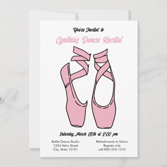 Minimalist Pink Ballet Dance Recital Invitation (Front)