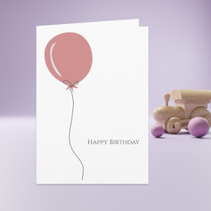 Minimalist Pink Balloon Happy Birthday Greeting Card
