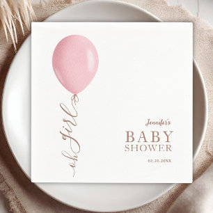 Minimalist Pink Balloon Oh Girl Baby Shower Napkin