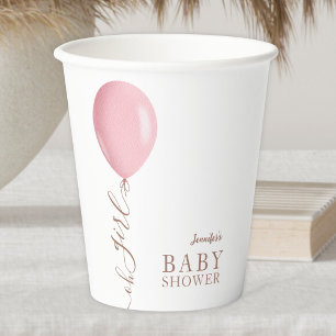 Minimalist Pink Balloon Oh Girl Baby Shower Paper Cups