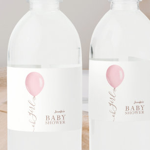 Minimalist Pink Balloon Oh Girl Baby Shower Water Bottle Label