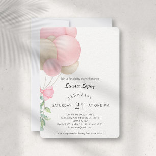 Minimalist Pink Balloons Baby Shower Invitation