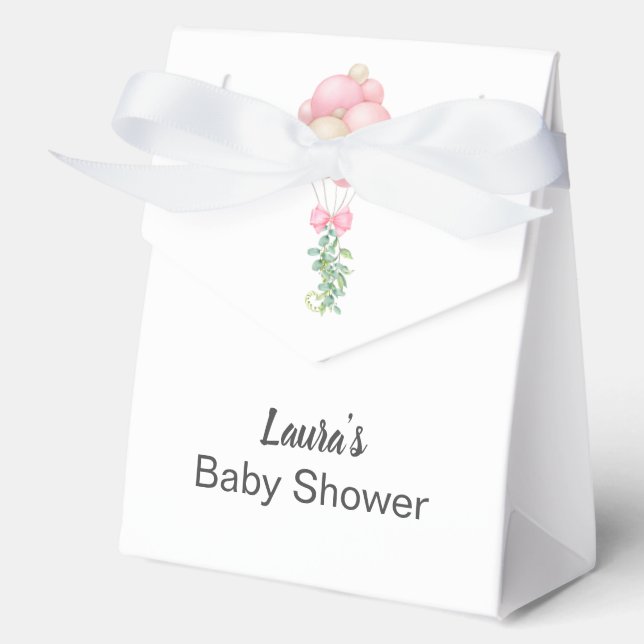 Minimalist Pink Balloons Girl Baby Shower Favour Box (Front)