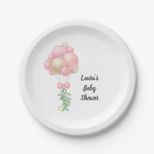 Minimalist Pink Balloons Girl Baby Shower Paper Plate
