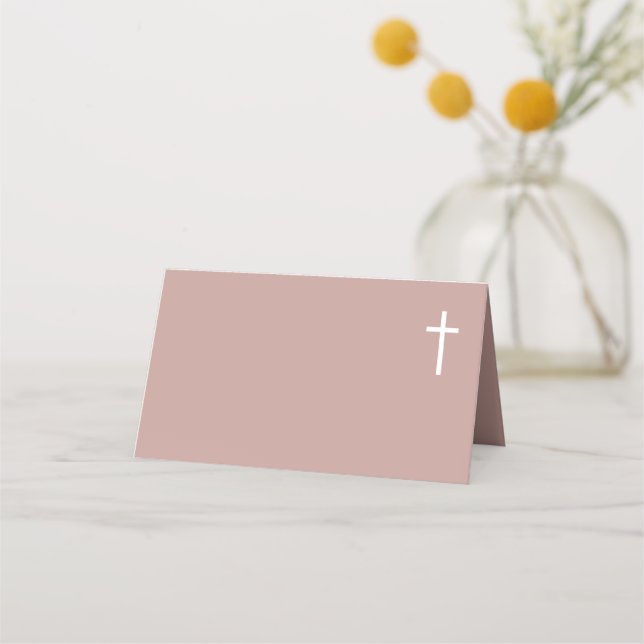 Minimalist Pink baptism place cards (Front)