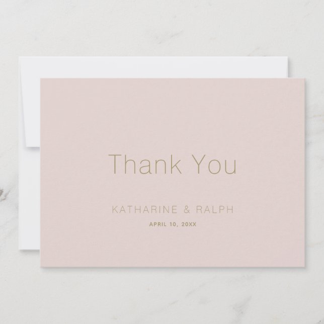 Minimalist Pink Beige Wedding Thank You Card (Front)