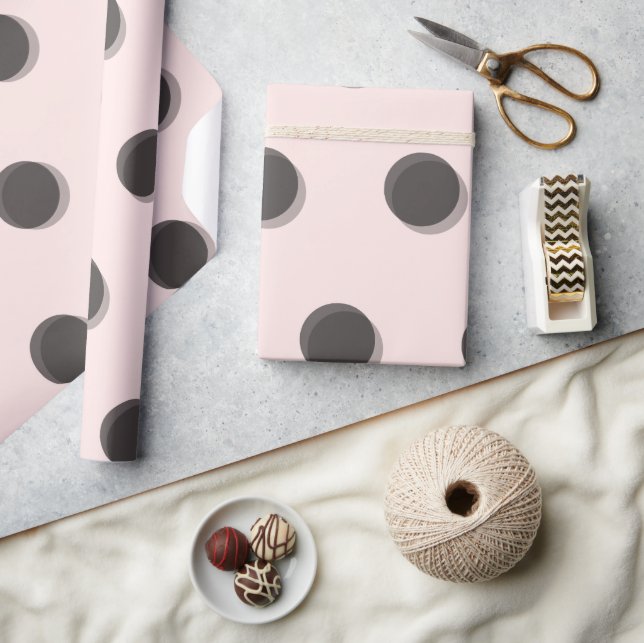 Minimalist Pink/Black Bokeh Polka Dots Pattern Wrapping Paper (Crafts)
