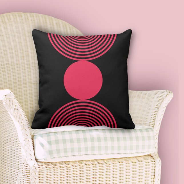 Minimalist Pink & Black Geometric Circle Pattern Cushion (Minimalist Pink & Black Geometric Circle Pattern Throw Pillow, Dining Room)