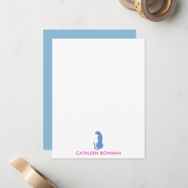 Minimalist Pink & Blue Modern Cheetah Personalised Card (Front/Back In Situ)