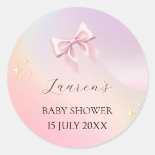 Minimalist Pink Bow Baby Shower Classic Round Sticker