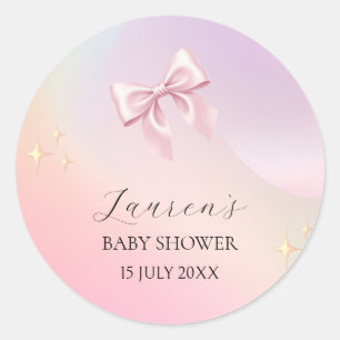 Minimalist Pink Bow Baby Shower Classic Round Sticker