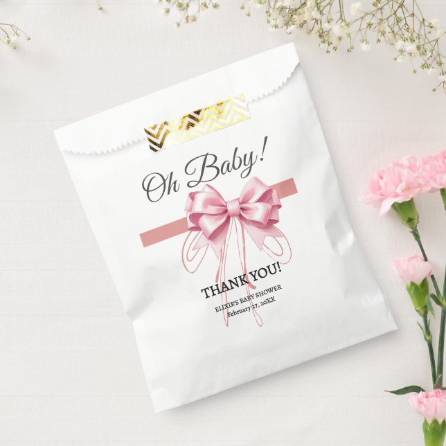Minimalist Pink Bow Baby Shower Favour Bags (Sealed)