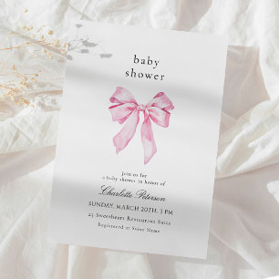 Minimalist Pink Bow Baby Shower Invitation