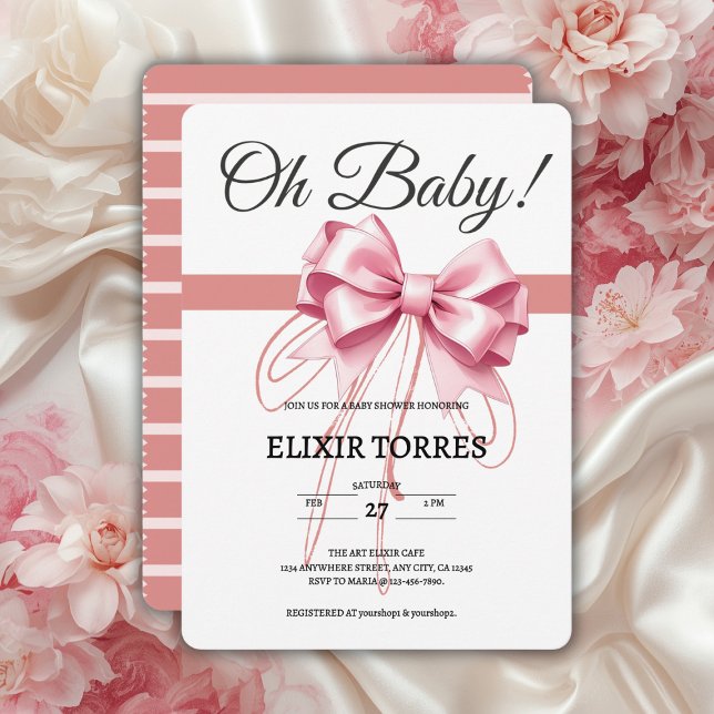 Minimalist Pink Bow Baby Shower Invitation (Creator Uploaded)
