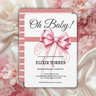 Minimalist Pink Bow Baby Shower Invitation