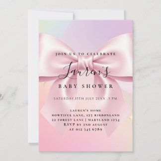 Minimalist Pink Bow Baby Shower Invitation