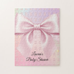 Minimalist Pink Bow Baby Shower Jigsaw Puzzle
