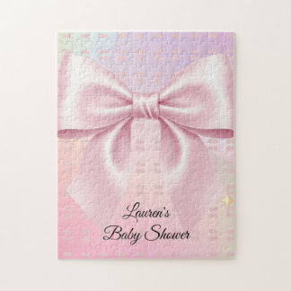 Minimalist Pink Bow Baby Shower Jigsaw Puzzle