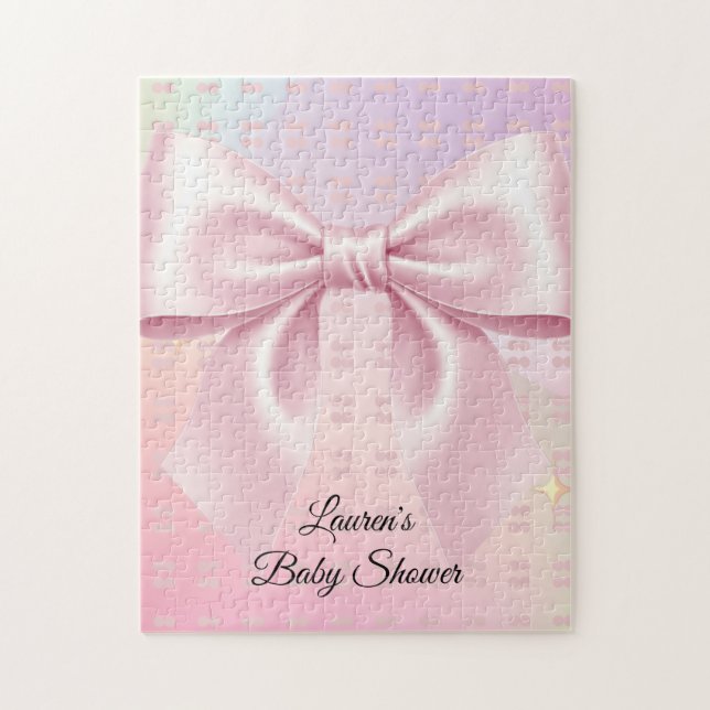 Minimalist Pink Bow Baby Shower Jigsaw Puzzle (Vertical)
