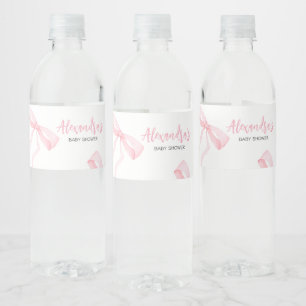 Minimalist Pink Bow Baby Shower Water Bottle Label