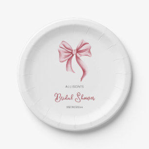 Minimalist Pink Bow Bridal Shower Paper Plate