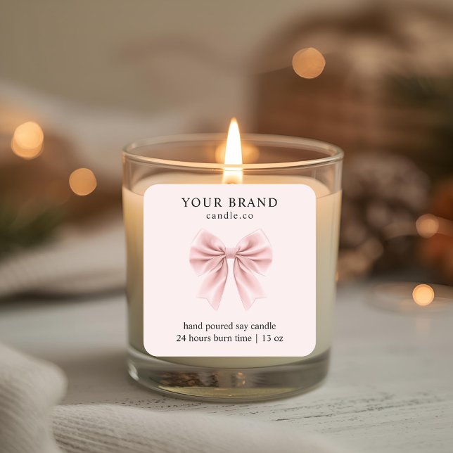 Minimalist Pink Bow Candle Square Sticker (Creator Uploaded)