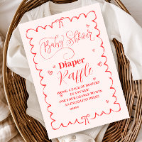 Minimalist Pink Bow Doodle Baby Diapper Raffle