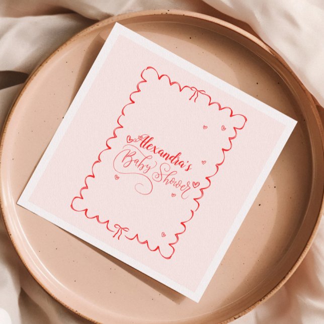 Minimalist Pink Bow Doodle Baby Shower Napkin (Creator Uploaded)