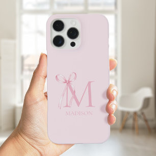 Minimalist Pink Bow Initial Monogram iPhone 16 Pro Max Case