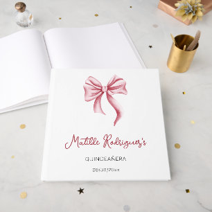 Minimalist Pink Bow Quinceañera Birthday Guest Book