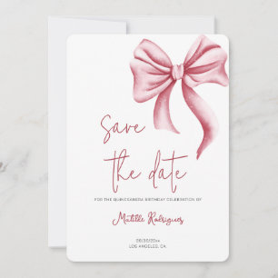Minimalist Pink Bow Quinceañera Photo Save The Date