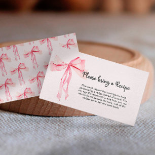 Minimalist Pink Bow Recipe Bridal Shower Enclosure Card