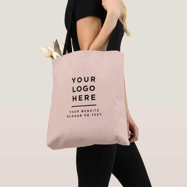 Minimalist Pink Brown Chic Custom logo text Tote Bag (Close Up)