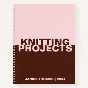 Minimalist Pink Brown Text Knitting Projects  Notebook